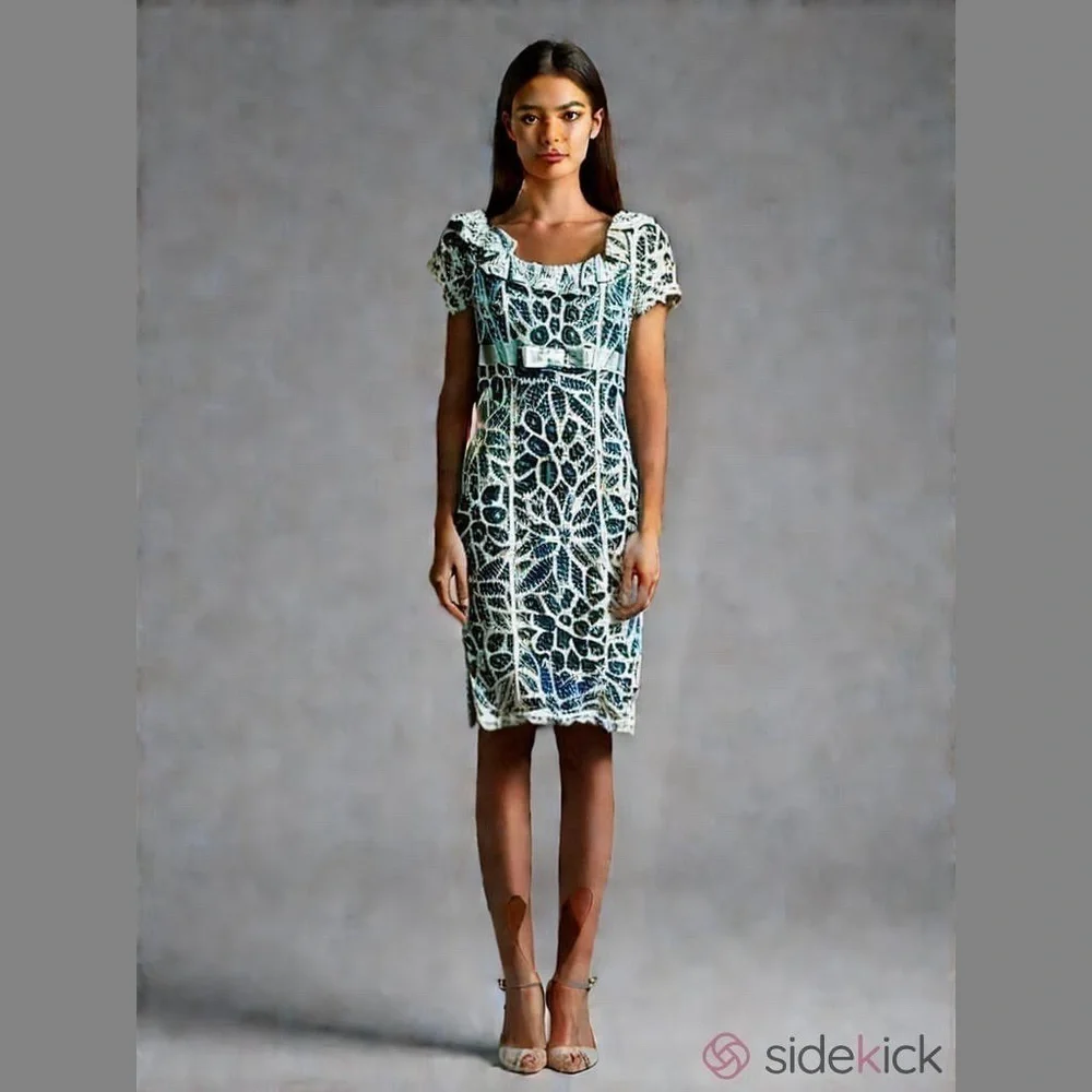 Betsey Johnson Vintage Lace Over Silk Cream and Teal Midi Dress Size 4